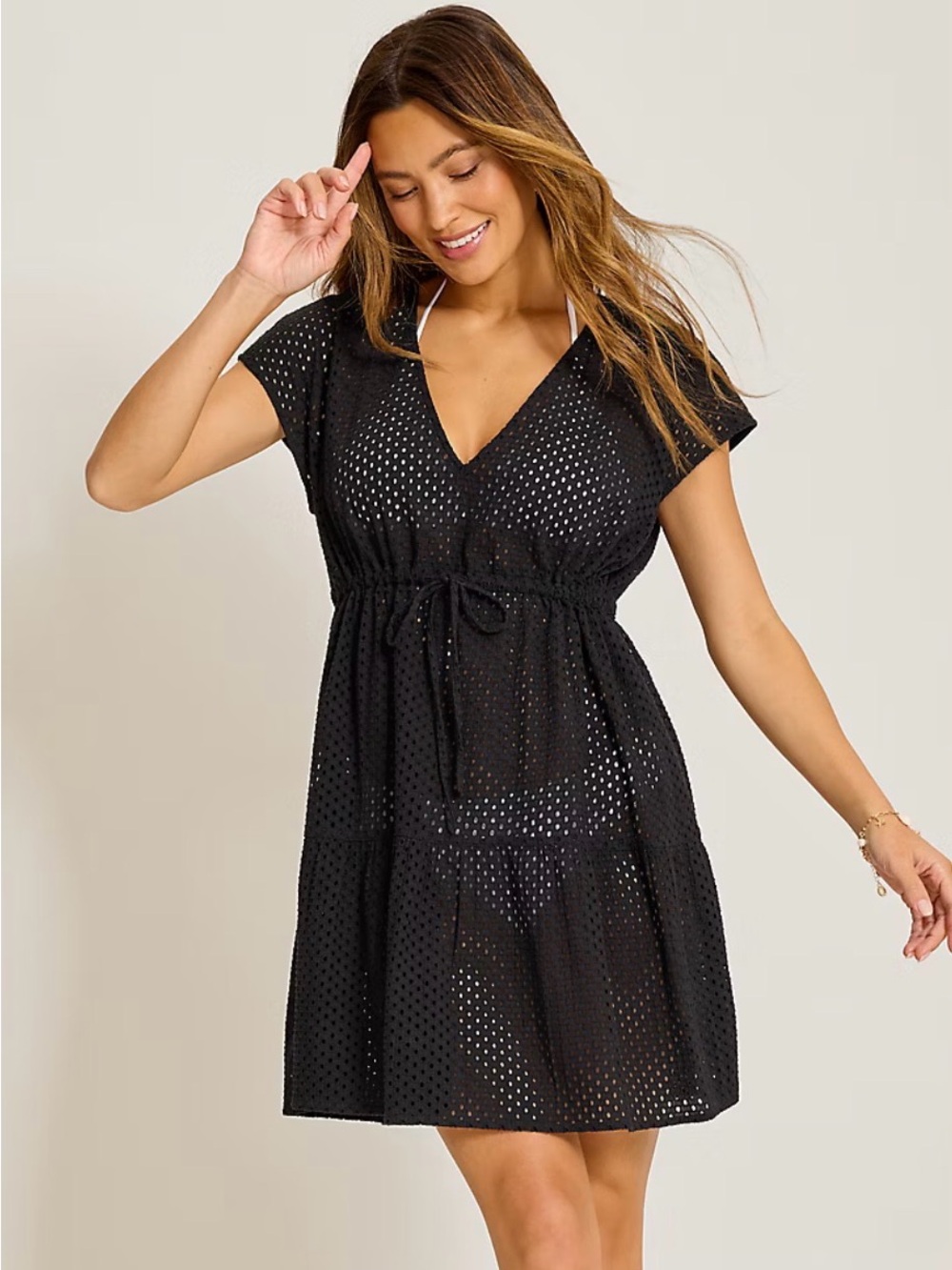 Tommy Bahama Black Eyelet V-Neck Swim Coverup